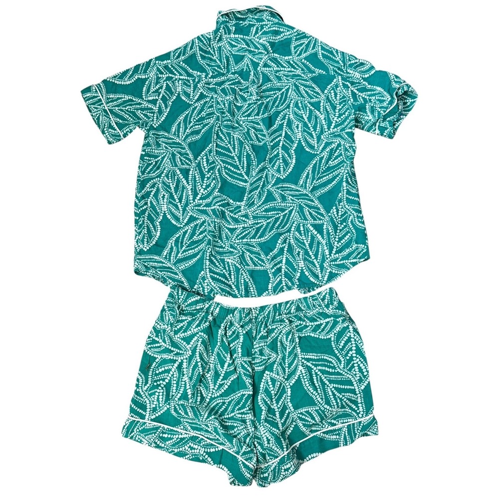 Stars Above Green Leaf Print‎ Pajama Set Womens S M Short Sleeve Lyocell 2pc - Picture 3 of 15